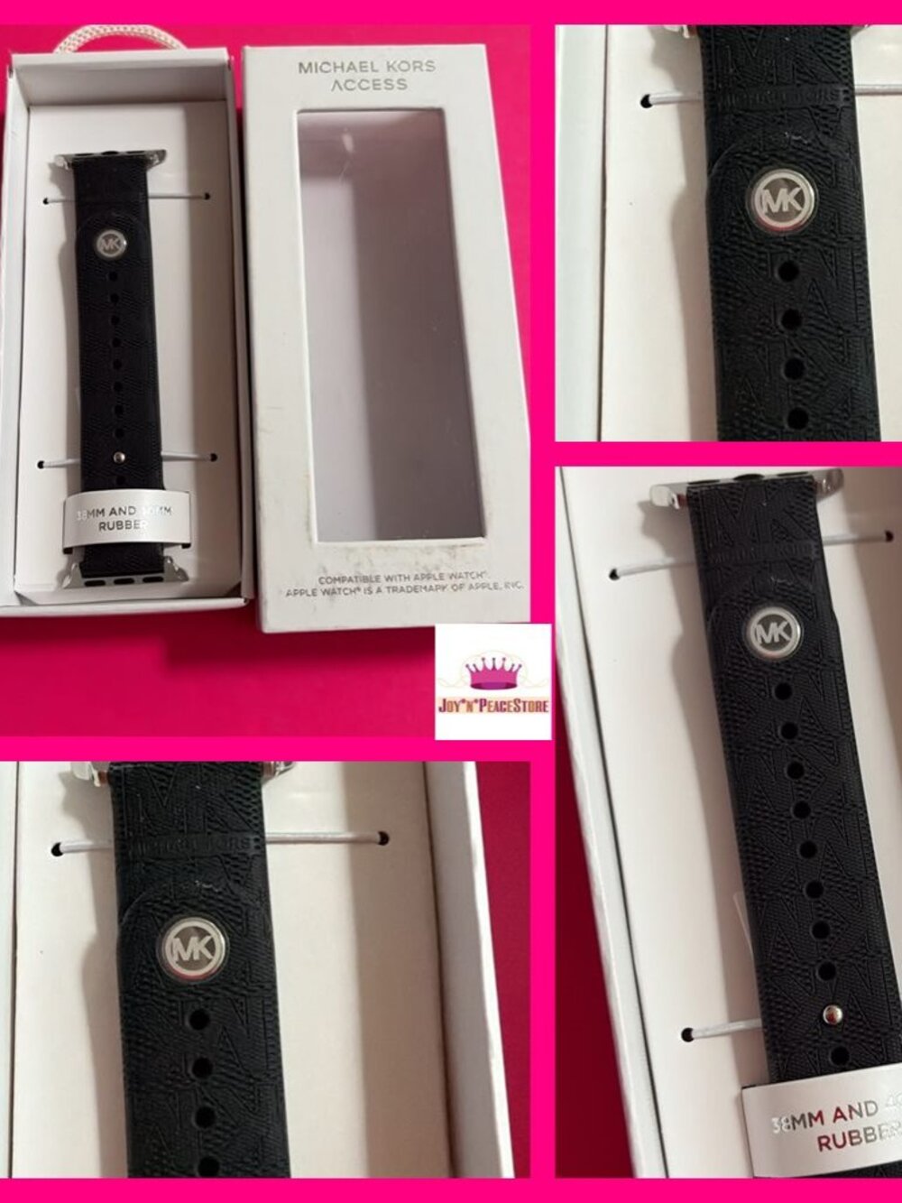Michael Kors Women's Blush Rubber Black Apple Watch Band Strap 38-40mm